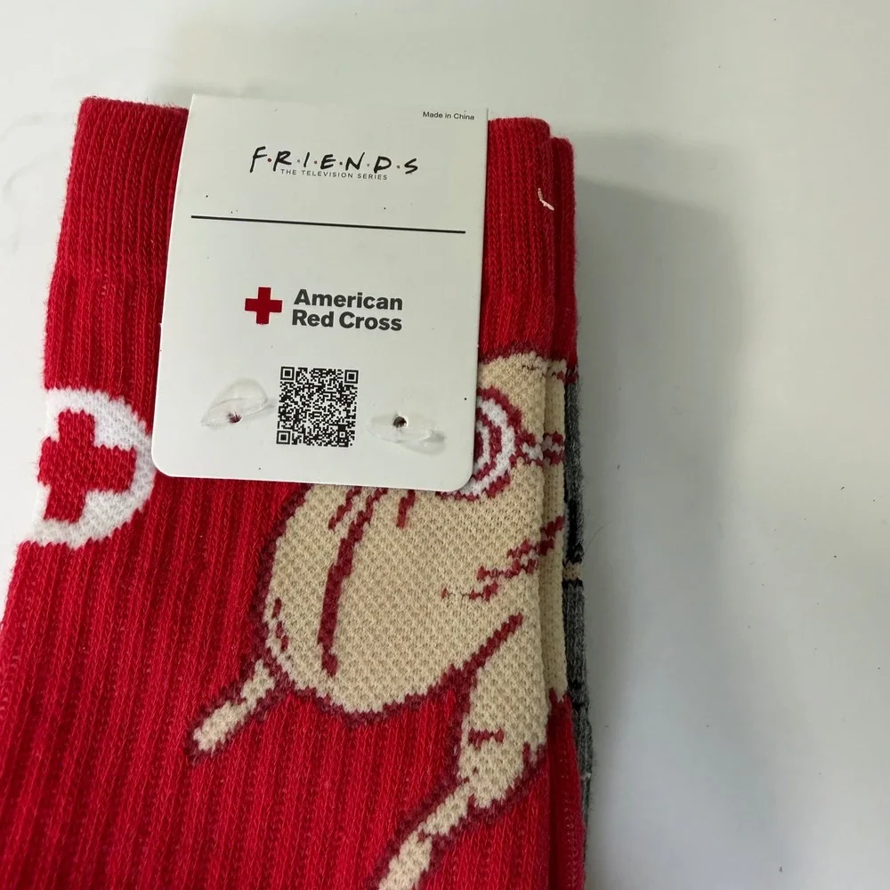 Friends TV‎ Show American Red Cross Socks 2 Pair Pack Turkey Grey Red Bioworld